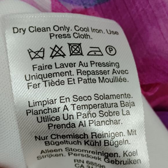 DKNY  Floral Print Balloon Sleeve Tie Waist V Neck Dress Size 12 White & Purple - Picture 14 of 14